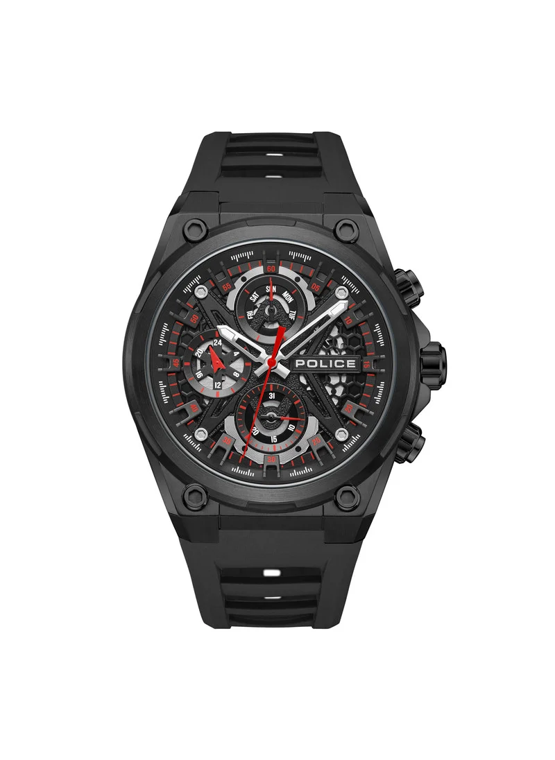 بوليس Sonic Black Dial Black Silicone Strap Gents Chronograph Watch With Stainless Steel Case