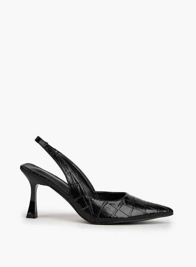 Textured Slingback Shoes with Flared Heels