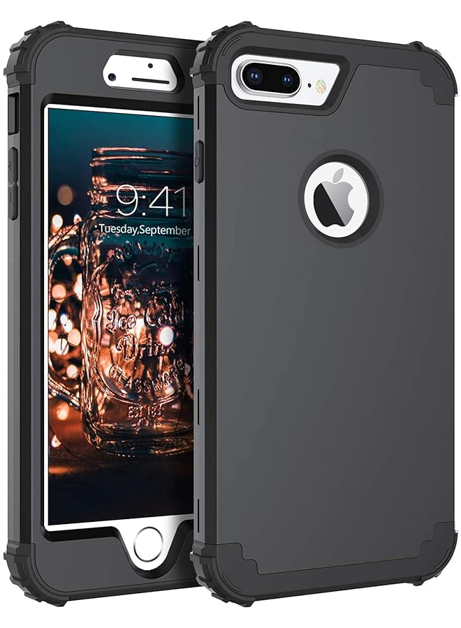 KASTWAVE For Iphone 8 Plus And For Iphone 7 Plus Case 3 In 1 Hybrid Hard Plastic Soft Rubber Heavy Duty Rugged Bumper Shockproof Full Body Protective Phone Cover For Iphone 8 Plus 7 Plus Black - Image 1