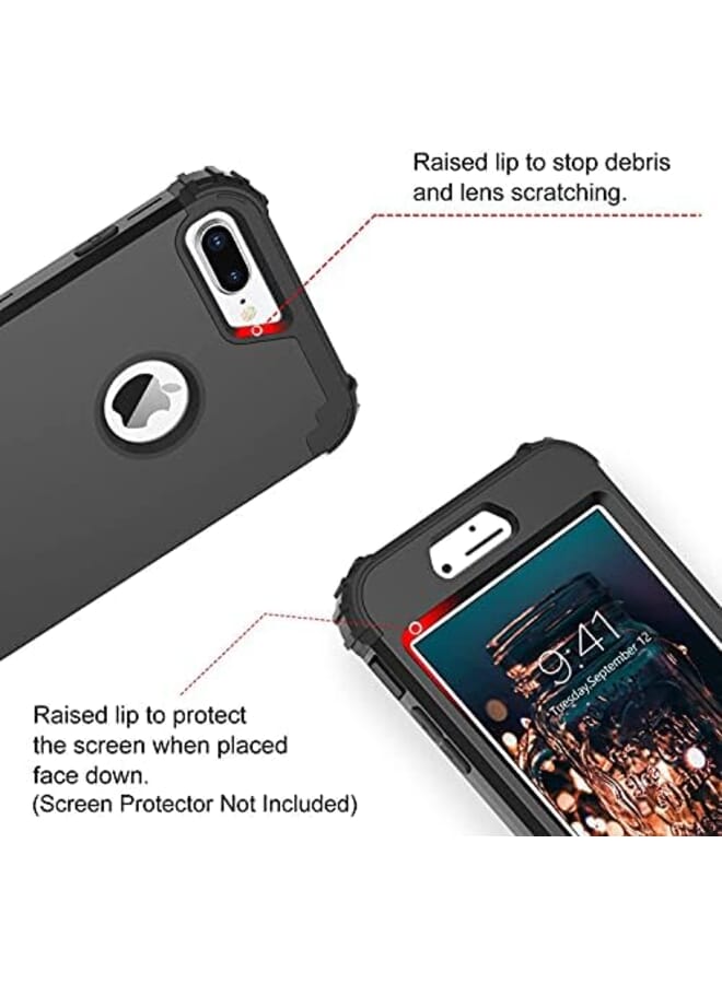 KASTWAVE For Iphone 8 Plus And For Iphone 7 Plus Case 3 In 1 Hybrid Hard Plastic Soft Rubber Heavy Duty Rugged Bumper Shockproof Full Body Protective Phone Cover For Iphone 8 Plus 7 Plus Black - Image 4
