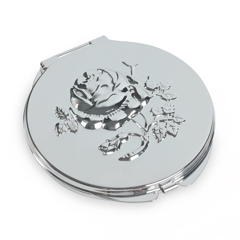 Goshentech Retro Metal Travel Portable Mirror Compact Mirror Make up Mirror 1x2x Magnification Compact Portable Foldable Silver