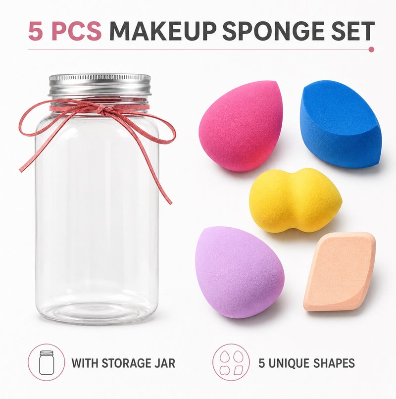 Me Now Makeup Sponge Set with Storage Jar Multi Shape Beauty Blender Sponges for Foundation Concealer Powder Cream Makeup Wet and Dry Use Soft Reusable Cosmetic Puff Set for Face Makeup (10 Pcs / 2 Jar) - Image 3