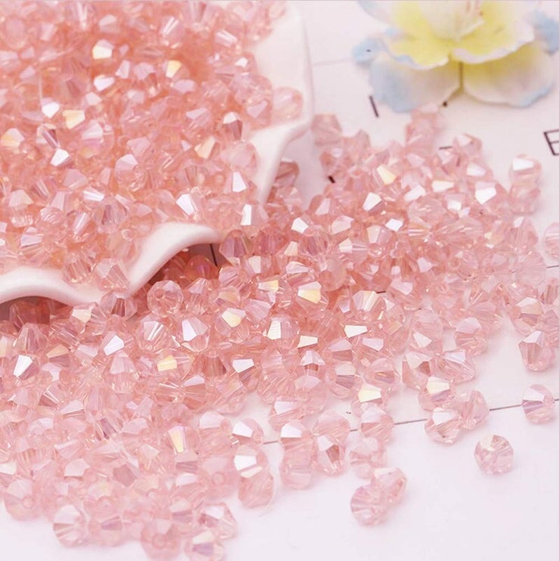 XinBoWen DIY 4mm 1000Pcs Pink AB Bulk Faceted Bicone Crystal Glass Beads with Container Box Beads for Making Jewelry Pink AB