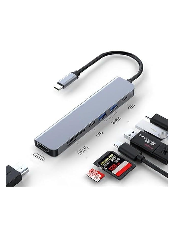 USB C Hub, 7 In 1 USB Type C Multi Adapter with 100W PD, 4K HDMI, USB-C, USB 3.0, USB 2.0, SD & TF Cards for iPhone 15 Series, MacBook Air/Pro, iPad Pro, Chromebook, Huawei, Dell, Samsung