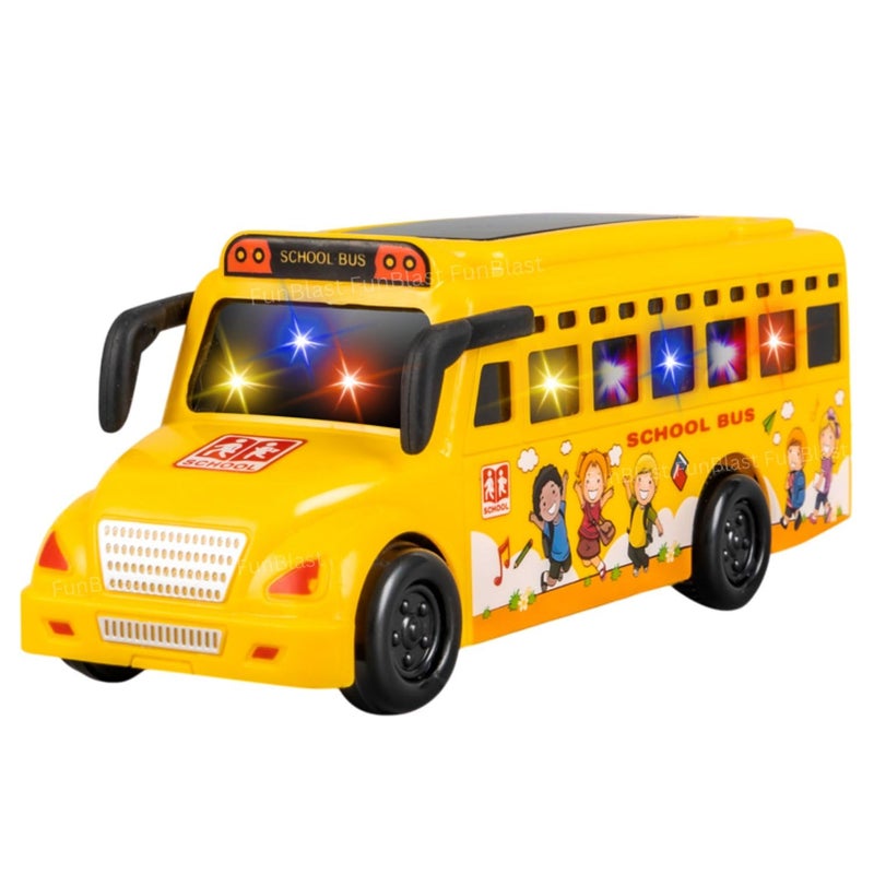 FunBlast لعبة حافلة المدرسة للأطفال، حافلة مدرسية صغيرة تعمل بالطاقة الاحتكاكية مع ضوء و صوت ثلاثي الأبعاد للأطفال، ألعاب موسيقية للأطفال من 3 سنوات فما فوق (متعددة الألوان) - Image 1