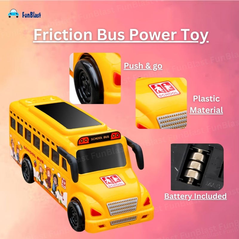 FunBlast لعبة حافلة المدرسة للأطفال، حافلة مدرسية صغيرة تعمل بالطاقة الاحتكاكية مع ضوء و صوت ثلاثي الأبعاد للأطفال، ألعاب موسيقية للأطفال من 3 سنوات فما فوق (متعددة الألوان) - Image 4
