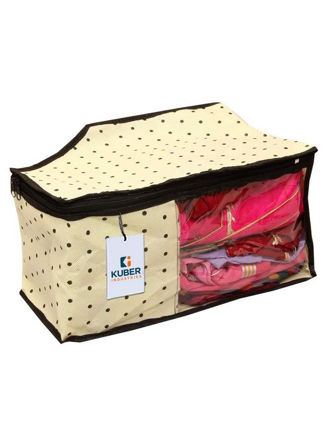 Kuber Industries Polka Dots Blouse cover Bags With Zip|Wardrobe Organizer For Clothes|Washable Small Cloth Bag|Durable Zipper & Transparent Window|Pack of 6 (Black & Beige) - Image 3