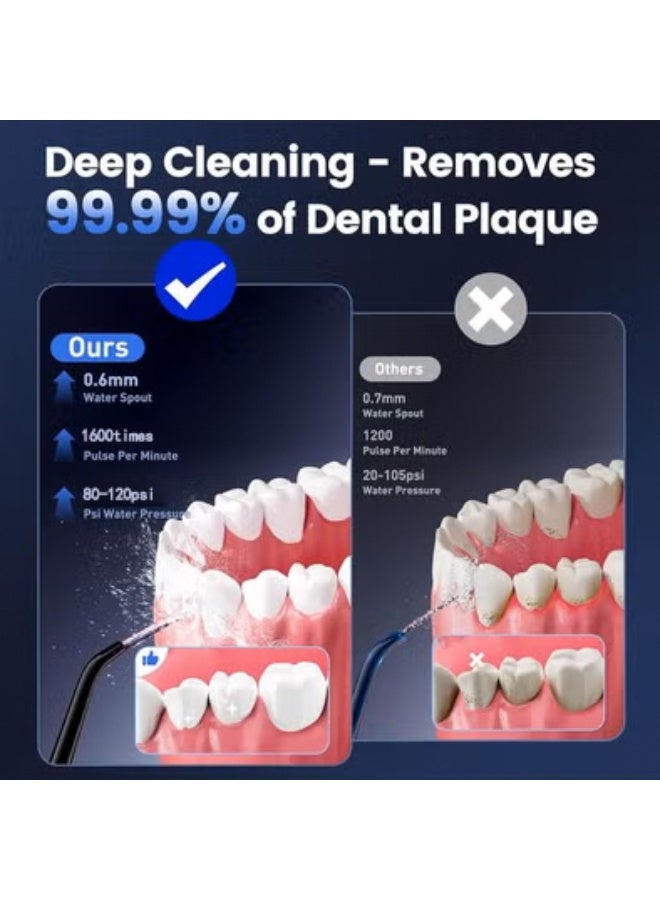 إتش بي إم واي Cordless Water Flosser – 3 Modes and Rechargeable Electric Oral Irrigator for Gum Health, for Home and Travel Use – 380 ml Tank, IPX7 Waterproof Portable Water Flosser – Black - Image 4