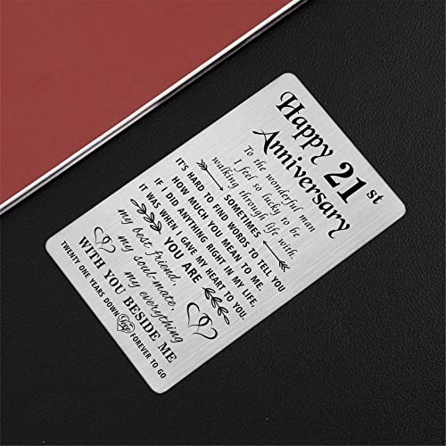 TANWIH 21st Anniversary Card Gifts for Him Husband, 21 Year Anniversary Card Gifts for Him Men, 21st Wedding Anniversary for Husband, Engraved Metal Wallet Cards - Image 3