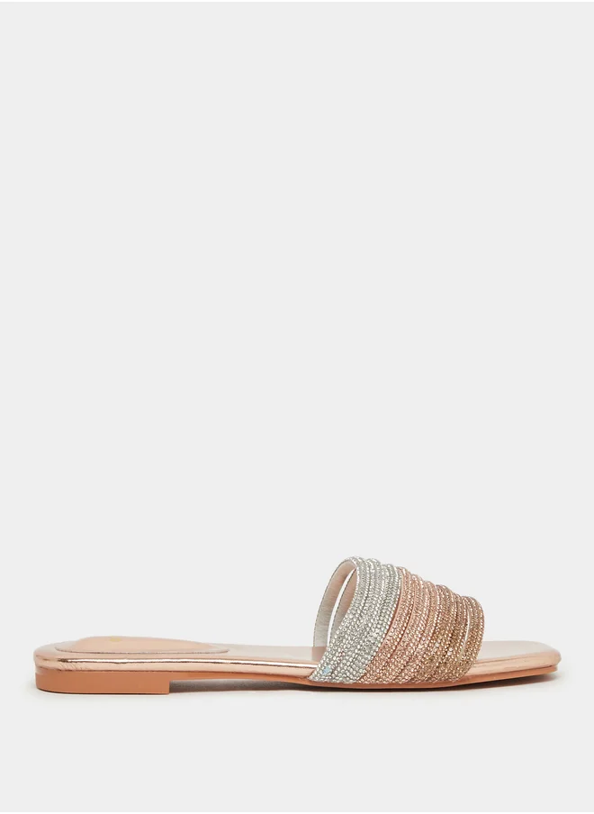 Styli Embellished Multi Strap Flat Sandals