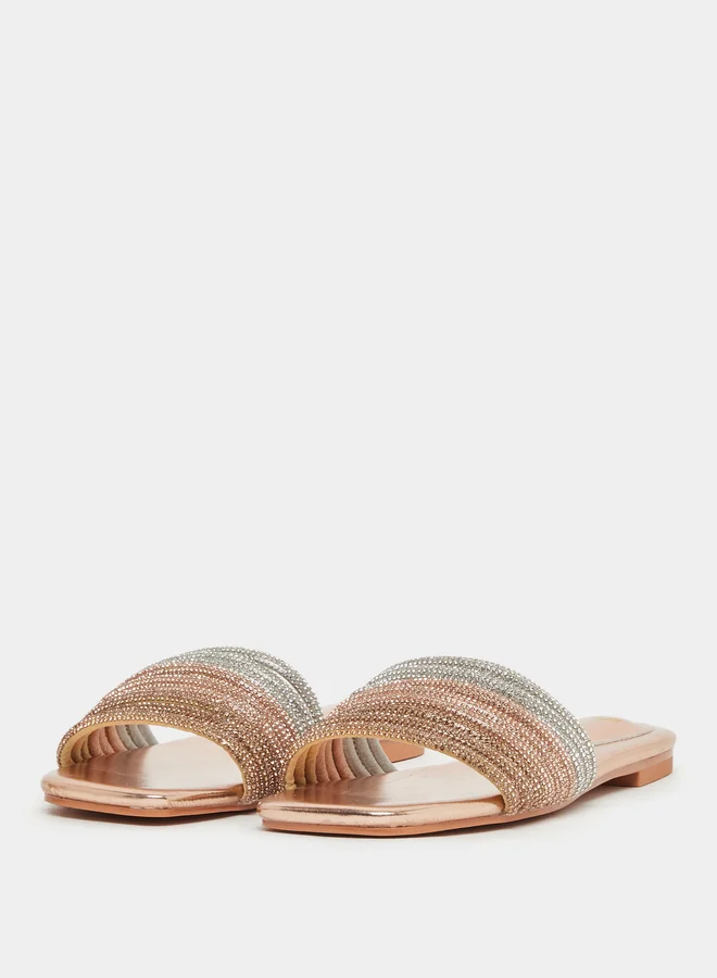 Styli Embellished Multi Strap Flat Sandals