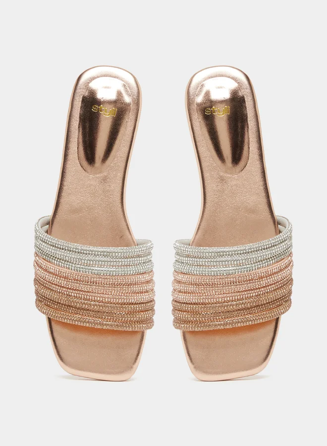 Styli Embellished Multi Strap Flat Sandals