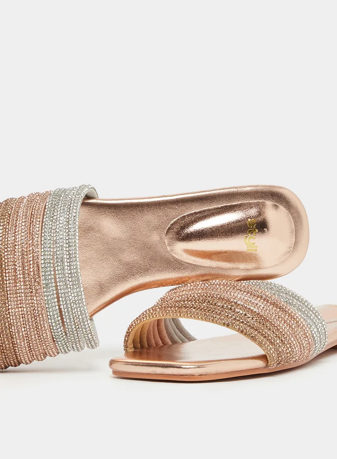 Styli Embellished Multi Strap Flat Sandals