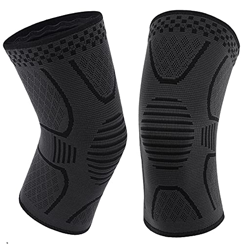 Double Couple 2 Pack Copper Knee Brace Knee Compression Sleeve Support for Men Women Knee Pain Working Out Running Sport Arthritis(Black&Dark Grey,Medium) - Image 1