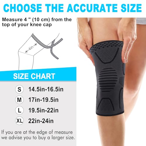 Double Couple 2 Pack Copper Knee Brace Knee Compression Sleeve Support for Men Women Knee Pain Working Out Running Sport Arthritis(Black&Dark Grey,Medium) - Image 2