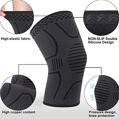 Double Couple 2 Pack Copper Knee Brace Knee Compression Sleeve Support for Men Women Knee Pain Working Out Running Sport Arthritis(Black&Dark Grey,Medium) - Image 4