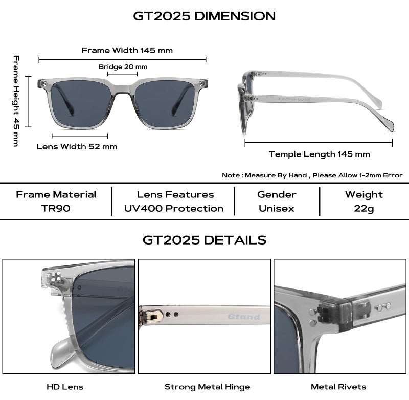 Gtand Unisex Vintage Retro Square Style Tinted Sunglasses For Men Women Fashion Rectangle Sun Glasses 52mm - Image 5