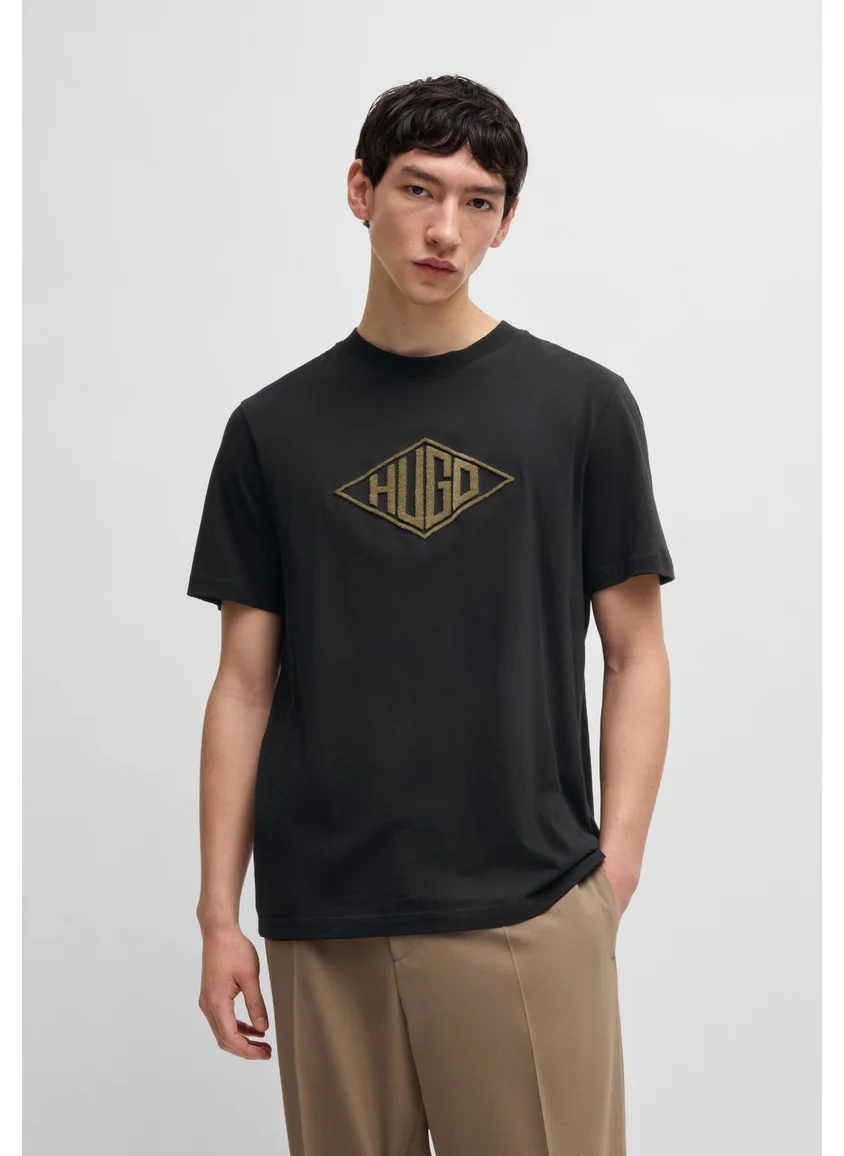 HUGO Cotton-jersey T-shirt with geometric logo embroidery