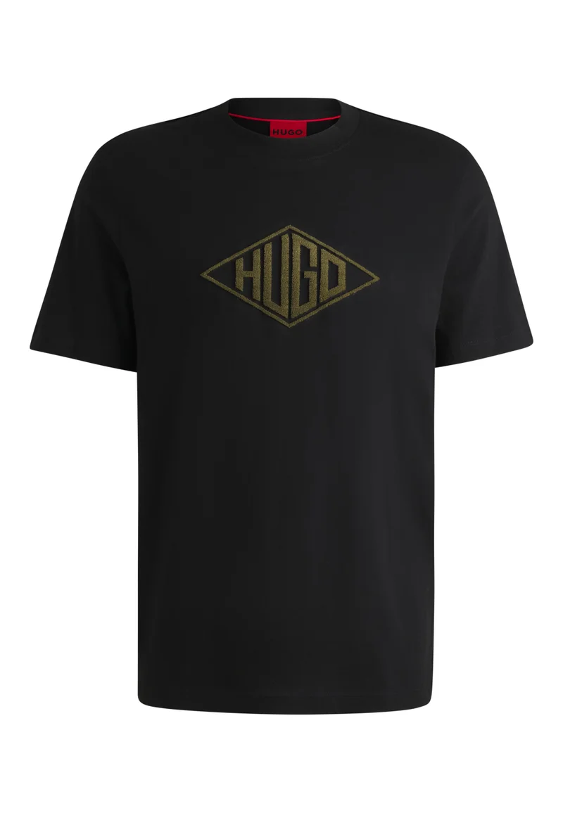 HUGO Cotton-jersey T-shirt with geometric logo embroidery