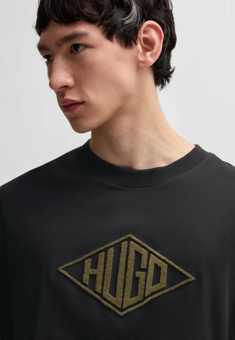 HUGO Cotton-jersey T-shirt with geometric logo embroidery