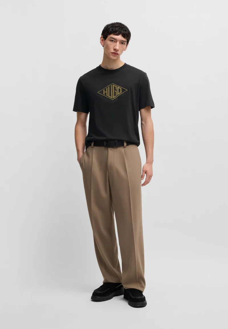 HUGO Cotton-jersey T-shirt with geometric logo embroidery