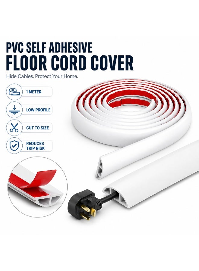 غطاء أرضي للأسلاك من PVC ذاتي اللصق، 1 متر، قناة تنظيم كابلات منخفضة الارتفاع، قابلة للقص حسب الحاجة - Image 1