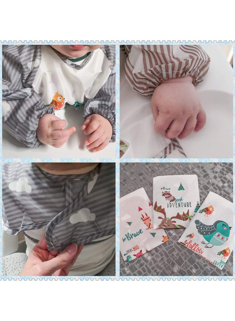 3 Pack Infant Toddler Baby Waterproof Sleeved Bib Art Smock Apron 1 - 4 Years