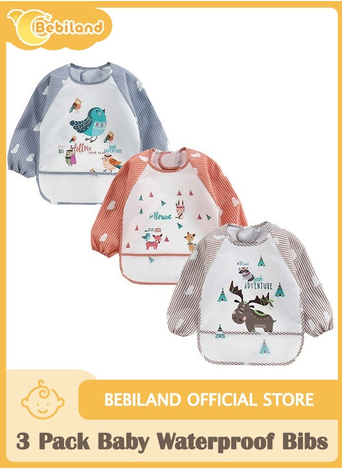 Bebiland 3 Pack Infant Toddler Baby Waterproof Sleeved Bib Art Smock Apron 1 - 4 Years  - Image 1
