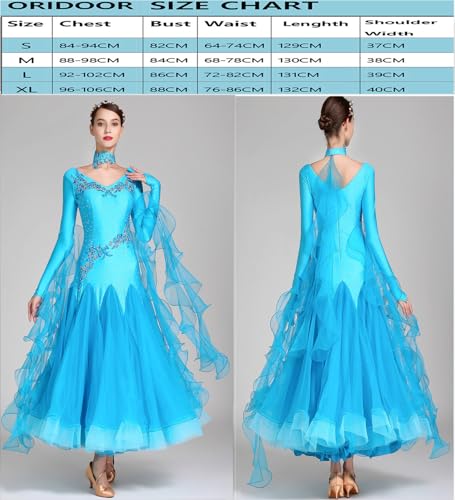 ORIDOOR Flash Rhinestone Ballroom Dance Waltz Tango Standard Competition Dance Dress 03Sky Blue Large - Image 3