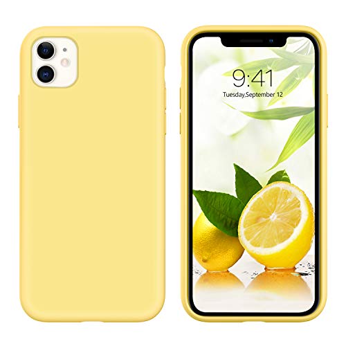 GUAGUA for iPhone 11 Case Liquid Silicone, Phone Case for iPhone 11 6.1 inch Soft Gel Rubber Slim Lightweight Microfiber Lining Cushion Texture Cover Shockproof Protective Anti-Scratch, Yellow - Image 1