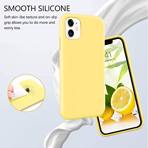 GUAGUA for iPhone 11 Case Liquid Silicone, Phone Case for iPhone 11 6.1 inch Soft Gel Rubber Slim Lightweight Microfiber Lining Cushion Texture Cover Shockproof Protective Anti-Scratch, Yellow - Image 2