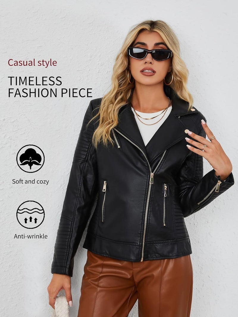 Bellivera Women's Faux Leather Motorcycle Jacket - Black - Image 4