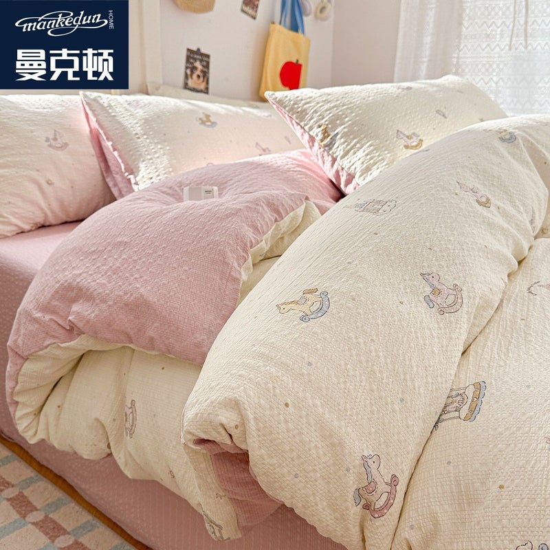 A-level ultra soft double-layer down duvet cover bed sheet set - four piece set bedding bed sheet duvet cover pillow cover - Image 1