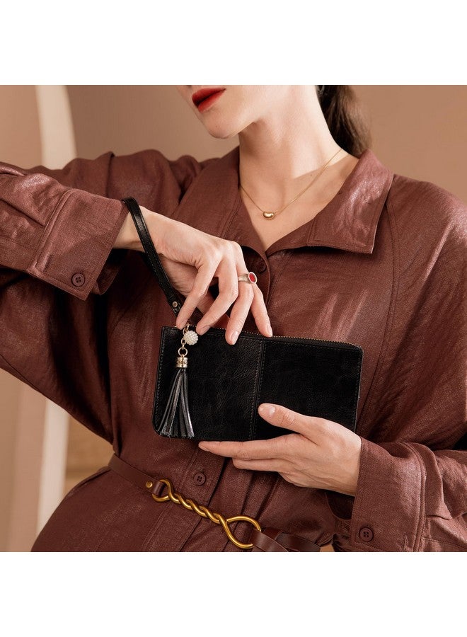 befen befen Genuine Leather Wristlet Clutch for Women Ultra-Slim Ladies Credit Card Holder Wallet Purses with RFID Protection (Black.)  - Image 2