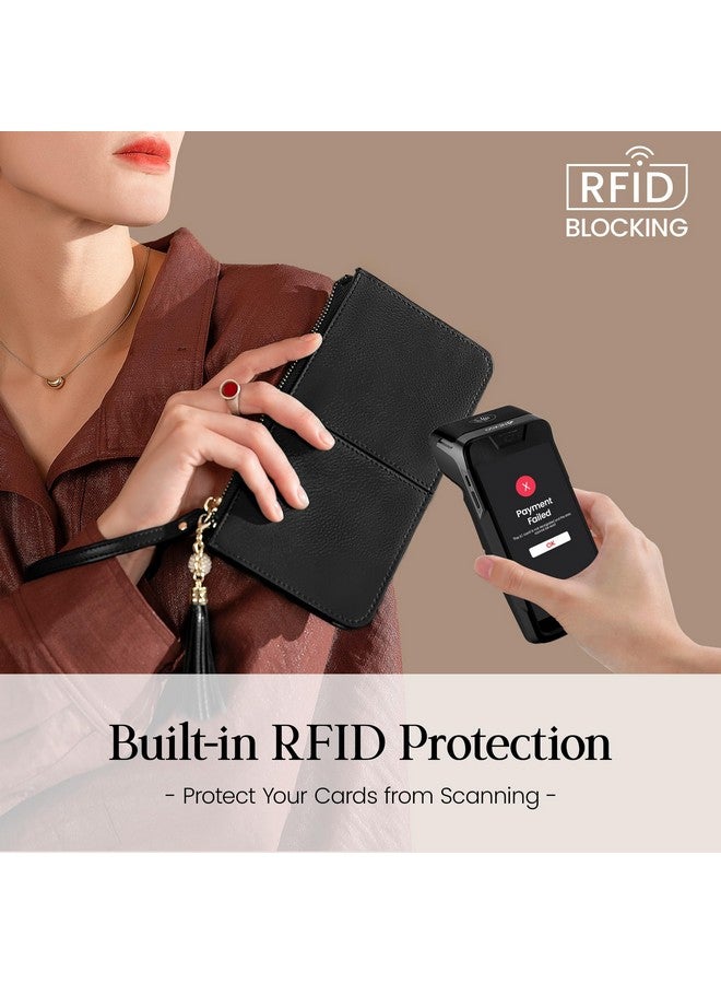befen befen Genuine Leather Wristlet Clutch for Women Ultra-Slim Ladies Credit Card Holder Wallet Purses with RFID Protection (Black.)  - Image 1