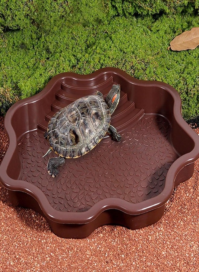 Flushbay Extra Large Reptile Bathing Pool Reptile Feeding Dish Water Bowl with Ramp Aquarium Ornament for Gecko, Snake, Turtle, Bearded Dragon, Lizard Bath (Brown-red) - Image 3