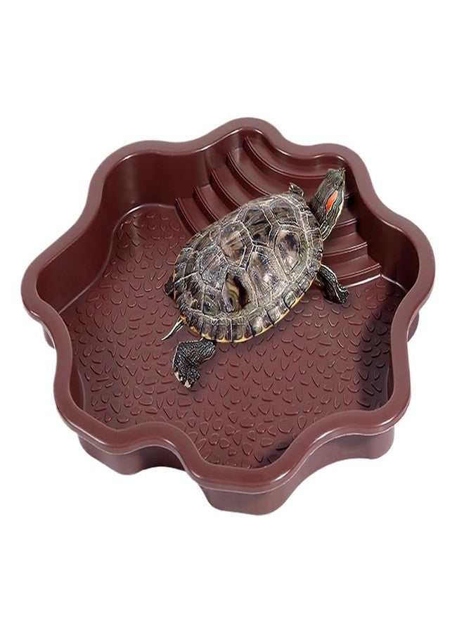 Flushbay Extra Large Reptile Bathing Pool Reptile Feeding Dish Water Bowl with Ramp Aquarium Ornament for Gecko, Snake, Turtle, Bearded Dragon, Lizard Bath (Brown-red) - Image 1