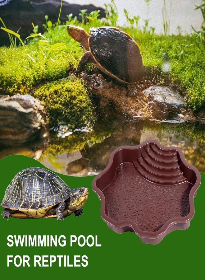 Flushbay Extra Large Reptile Bathing Pool Reptile Feeding Dish Water Bowl with Ramp Aquarium Ornament for Gecko, Snake, Turtle, Bearded Dragon, Lizard Bath (Brown-red) - Image 4