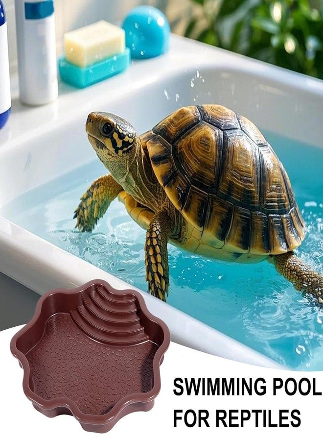 Flushbay Extra Large Reptile Bathing Pool Reptile Feeding Dish Water Bowl with Ramp Aquarium Ornament for Gecko, Snake, Turtle, Bearded Dragon, Lizard Bath (Brown-red) - Image 2