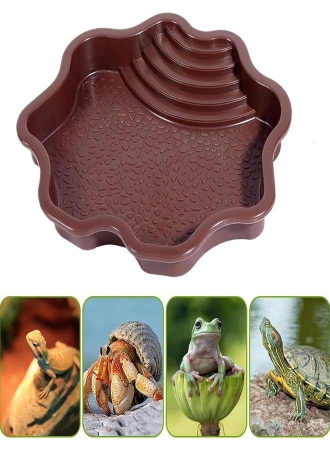 Flushbay Extra Large Reptile Bathing Pool Reptile Feeding Dish Water Bowl with Ramp Aquarium Ornament for Gecko, Snake, Turtle, Bearded Dragon, Lizard Bath (Brown-red) - Image 5