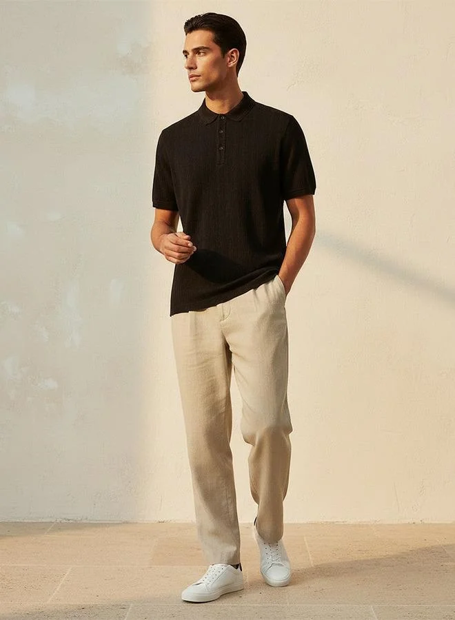 Iconic BLACK Iconic Short Sleeves Textured Polo T-shirt for Men | Best Price UAE