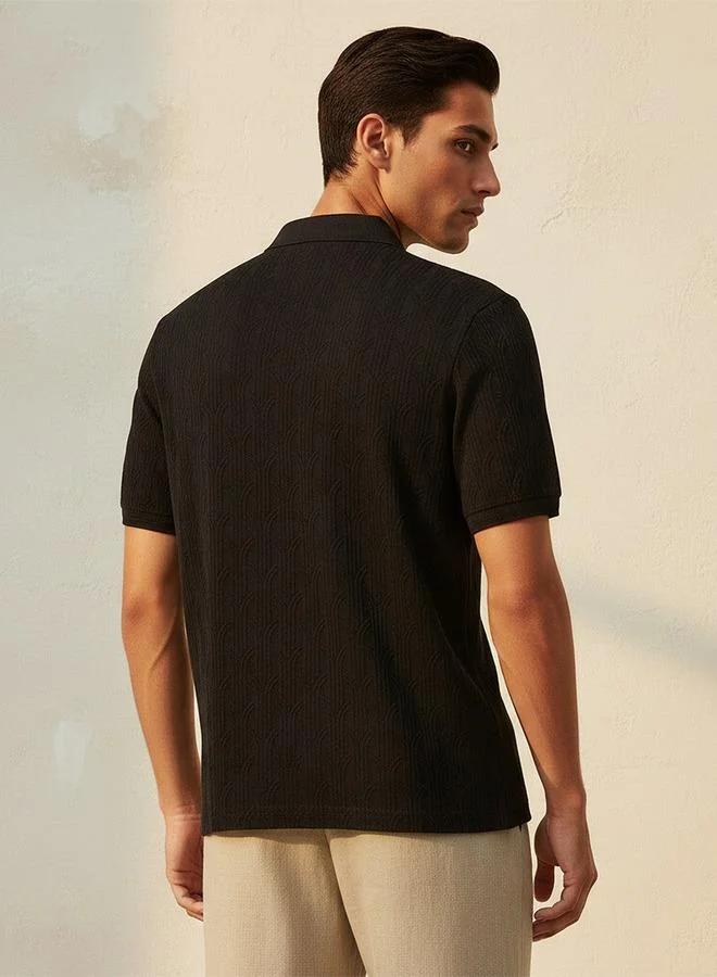 Iconic BLACK Iconic Short Sleeves Textured Polo T-shirt for Men | Best Price UAE