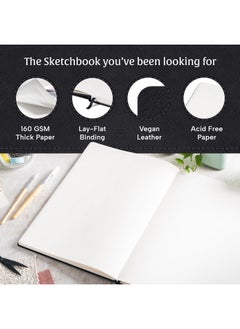 بيتش مور بوكس دفتر رسم فني من بيتشمور بوكس، كبير جدًا A3، 160 صفحة، 11.7 × 16.5 بوصة، غلاف مقوى، لوحة رسم فنية جلدية للرسم والتلوين، ورق كريمي سميك 160 جرامًا للمتر المربع، معبأ للهدايا، أسود فحمي  - Image 2