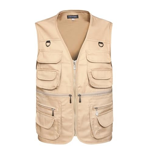 LISUHEPEAL Men’s Fishing Vest Summer Outdoor Work Safari Travel Photo Vest with Multi Pockets (S18-Light Camel，XL) - Image 1
