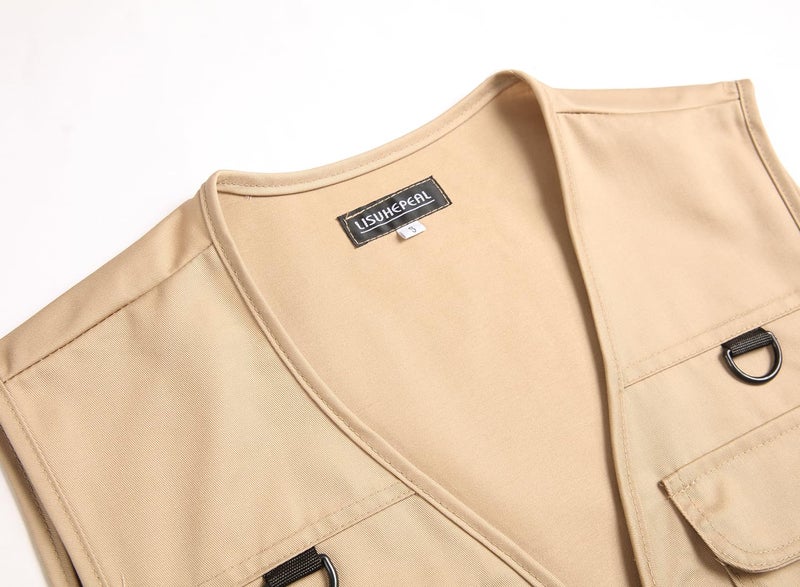 LISUHEPEAL Men’s Fishing Vest Summer Outdoor Work Safari Travel Photo Vest with Multi Pockets (S18-Light Camel，XL) - Image 3
