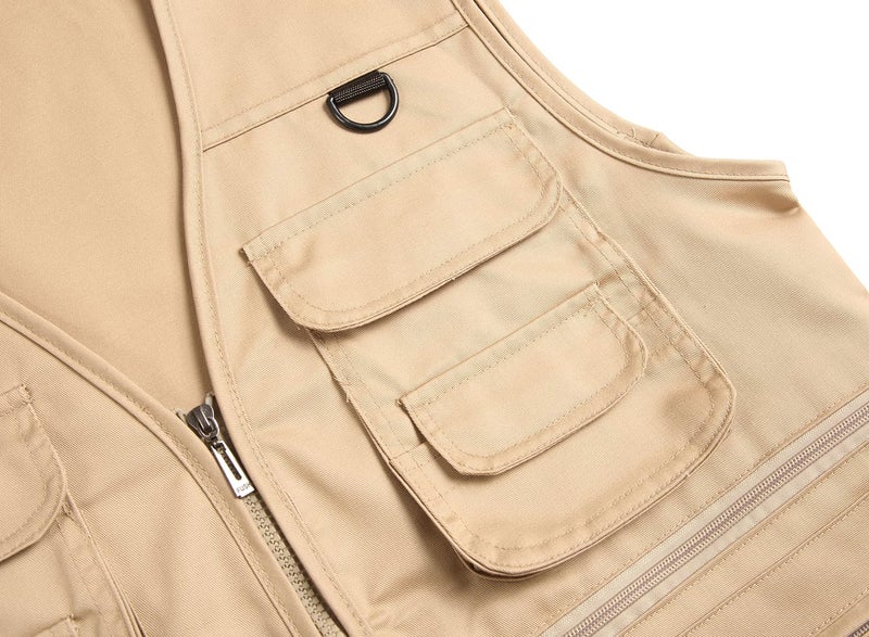 LISUHEPEAL Men’s Fishing Vest Summer Outdoor Work Safari Travel Photo Vest with Multi Pockets (S18-Light Camel，XL) - Image 4