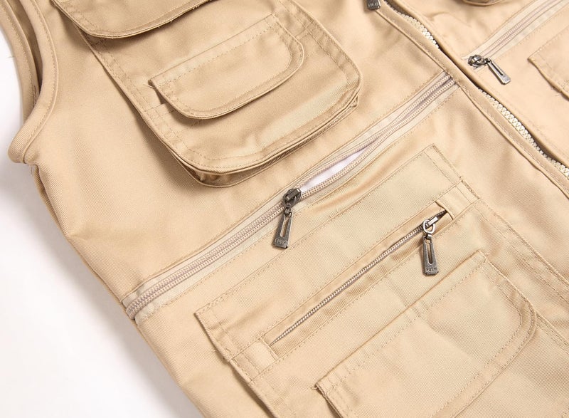 LISUHEPEAL Men’s Fishing Vest Summer Outdoor Work Safari Travel Photo Vest with Multi Pockets (S18-Light Camel，XL) - Image 5