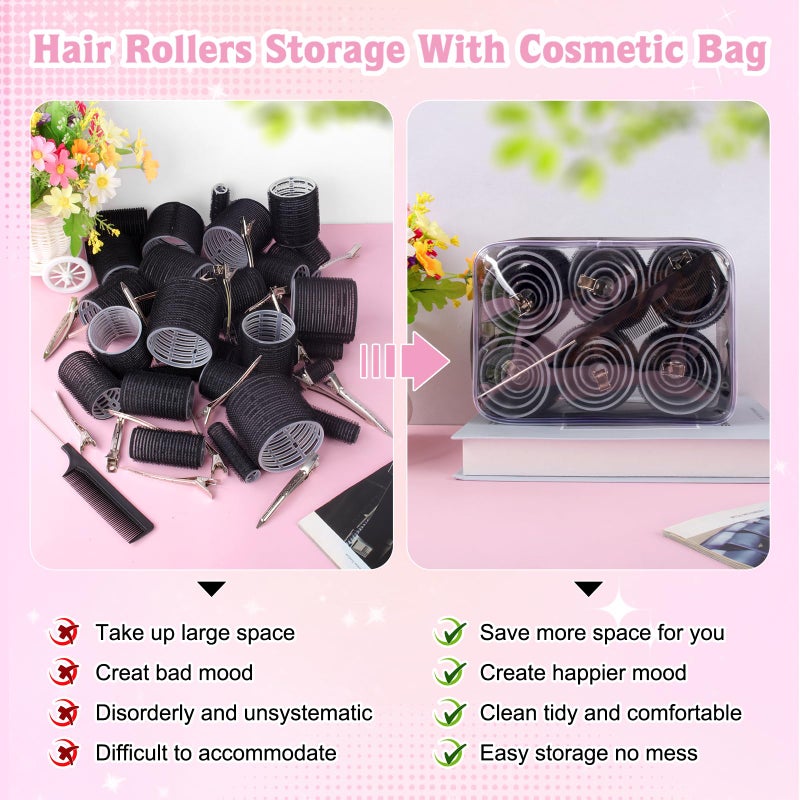 BELICOO 60 PCS Hair Rollers Set, 5 Sizes(60/48/36/25/15mm) Rollers Hair Curlers with 28 Metal Clips, Hair Rollers for Women Long Medium Short Thick Hair (Black) - Image 4