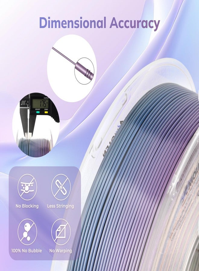 AMOLEN خيوط طباعة ثلاثية الأبعاد من نوع AMOLEN Silk PLA، خيوط PLA لامعة متعددة الألوان بتصميم قوس قزح كينجفيشر 1.75 مم، خيوط طباعة ثلاثية الأبعاد PLA متغيرة اللون متدرجة لمعظم طابعات FDM ثلاثية الأبعاد، أزرق بنفسجي أصفر، 1 كجم (2.2 رطل) - Image 4