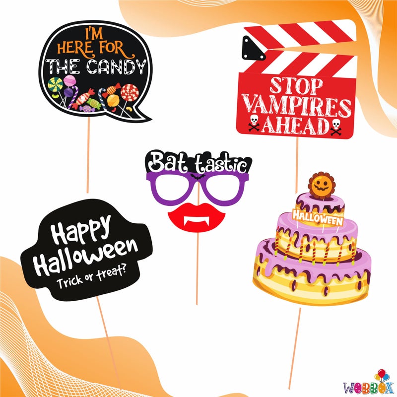 Wobbox Halloween Photo Booth Party Props DIY Kit, Multi Colour, Halloween Decoration Item (27 Pcs) - Image 2